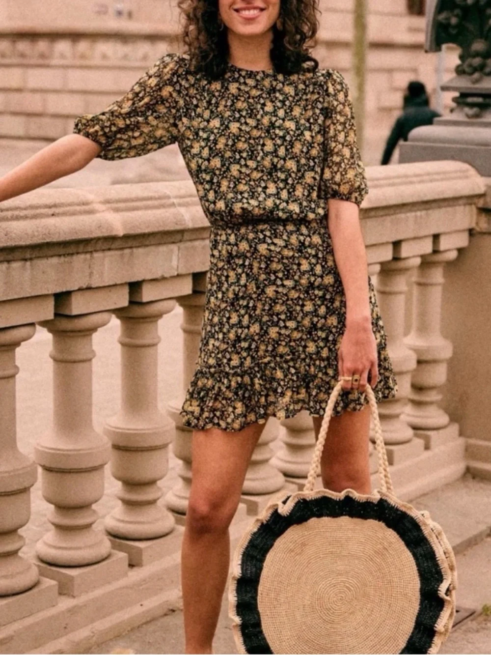 sezane floral mini dress This is exactly the kind of dress I want to wear on repeat once summer  starts. The ribbed fabric makes it feel easy and comfortable like a  favorite t-shirt dress, but the